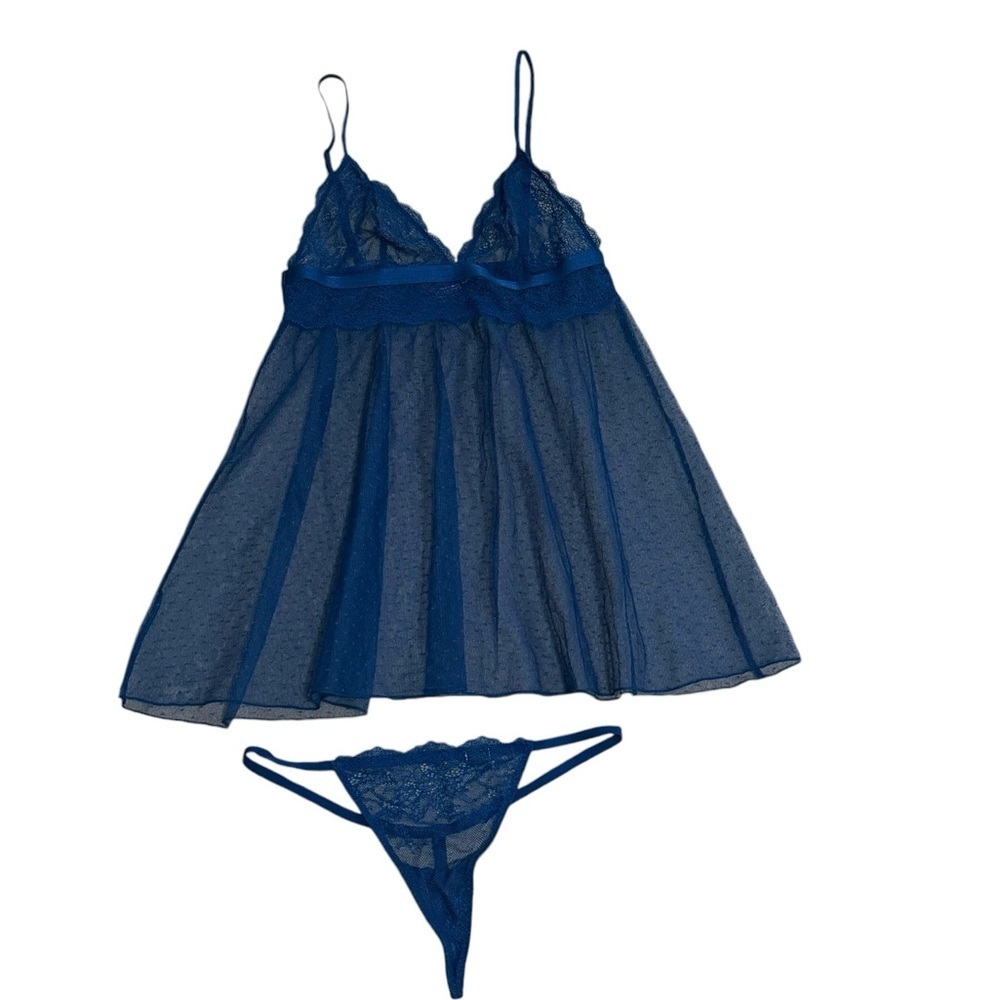 VICTORIA’S SECRET Blue Sheer Nightie Slip Dress Top Feminine Size S‎ Lingerie XS